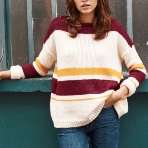 Sezane Burgundy and Cream Striped Sweater - Picture 16 of 16